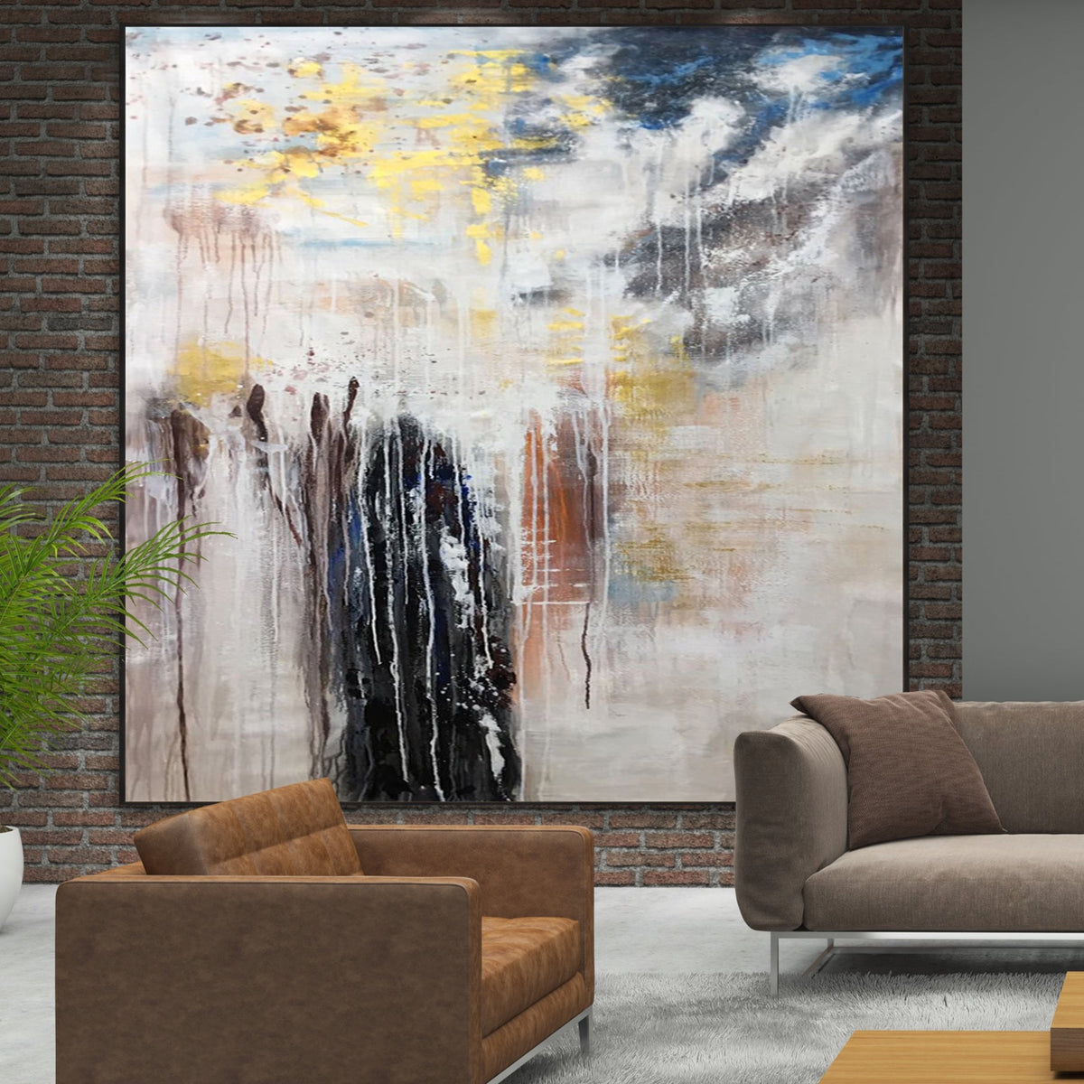 Abstract Canvas Painting, Large Original Painting, Square Wall Art