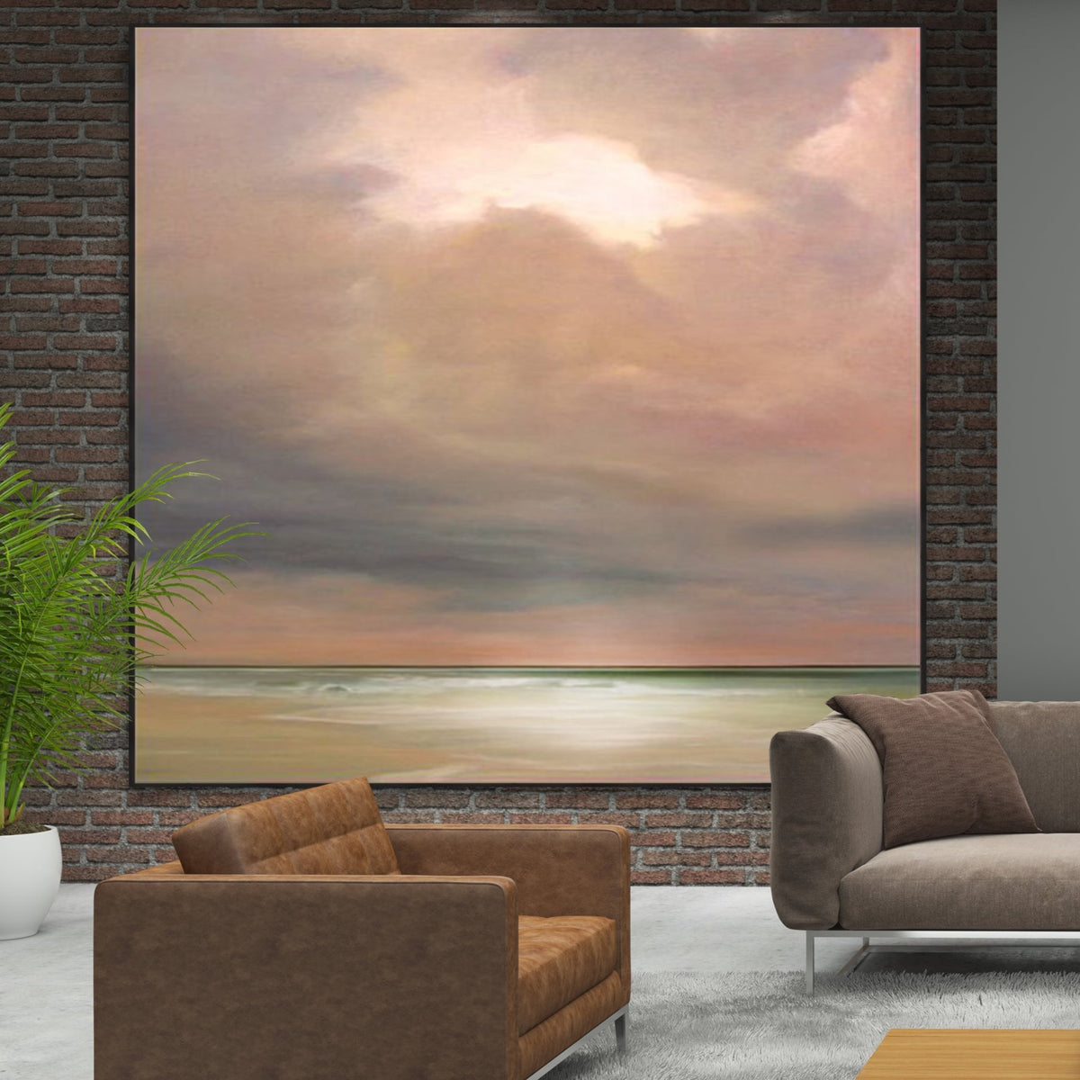 Seascape Abstract Painting, Original Canvas Wall Art, &quot;Pink Ocean&quot; Oil on Canvas