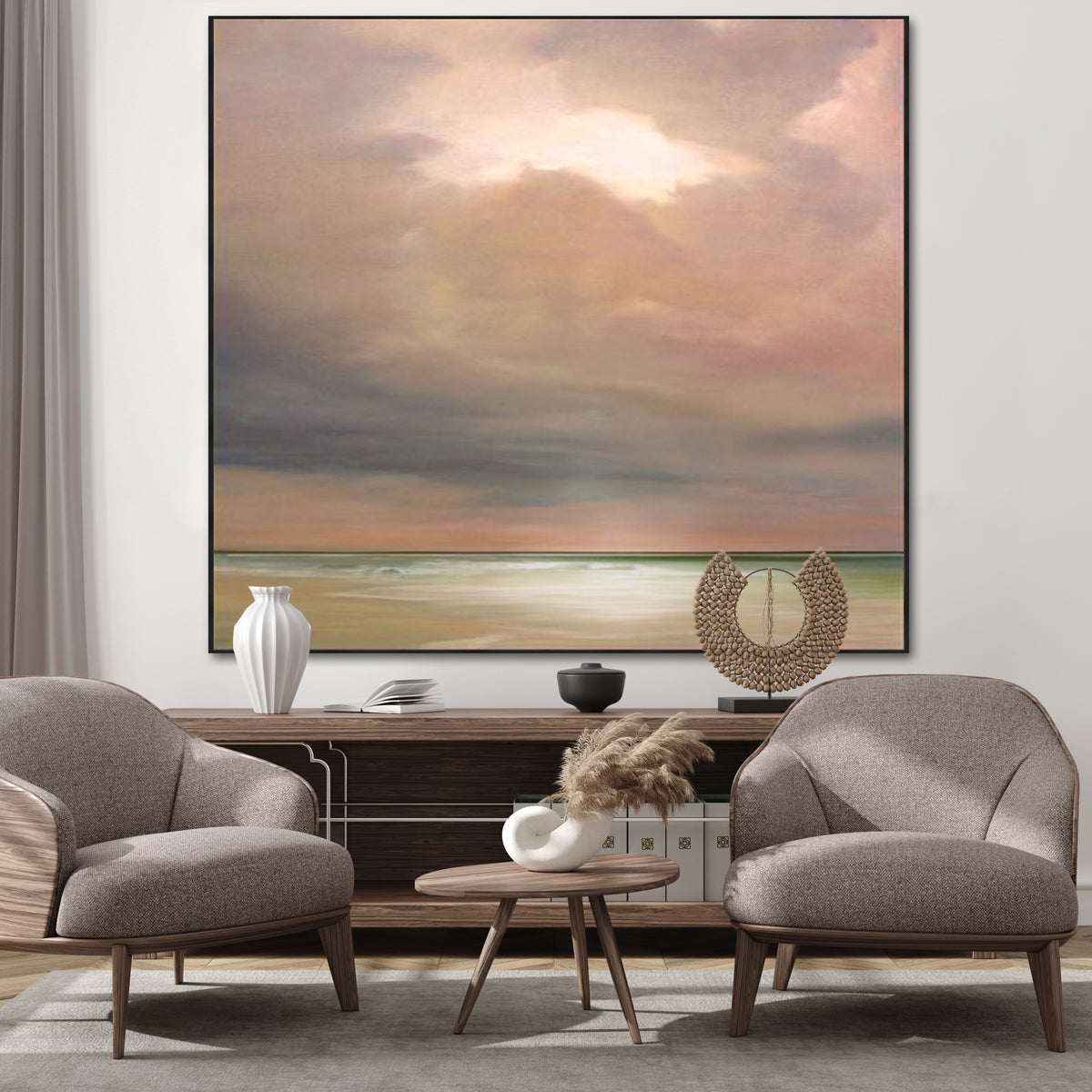 Seascape Abstract Painting, Original Canvas Wall Art, &quot;Pink Ocean&quot; Oil on Canvas