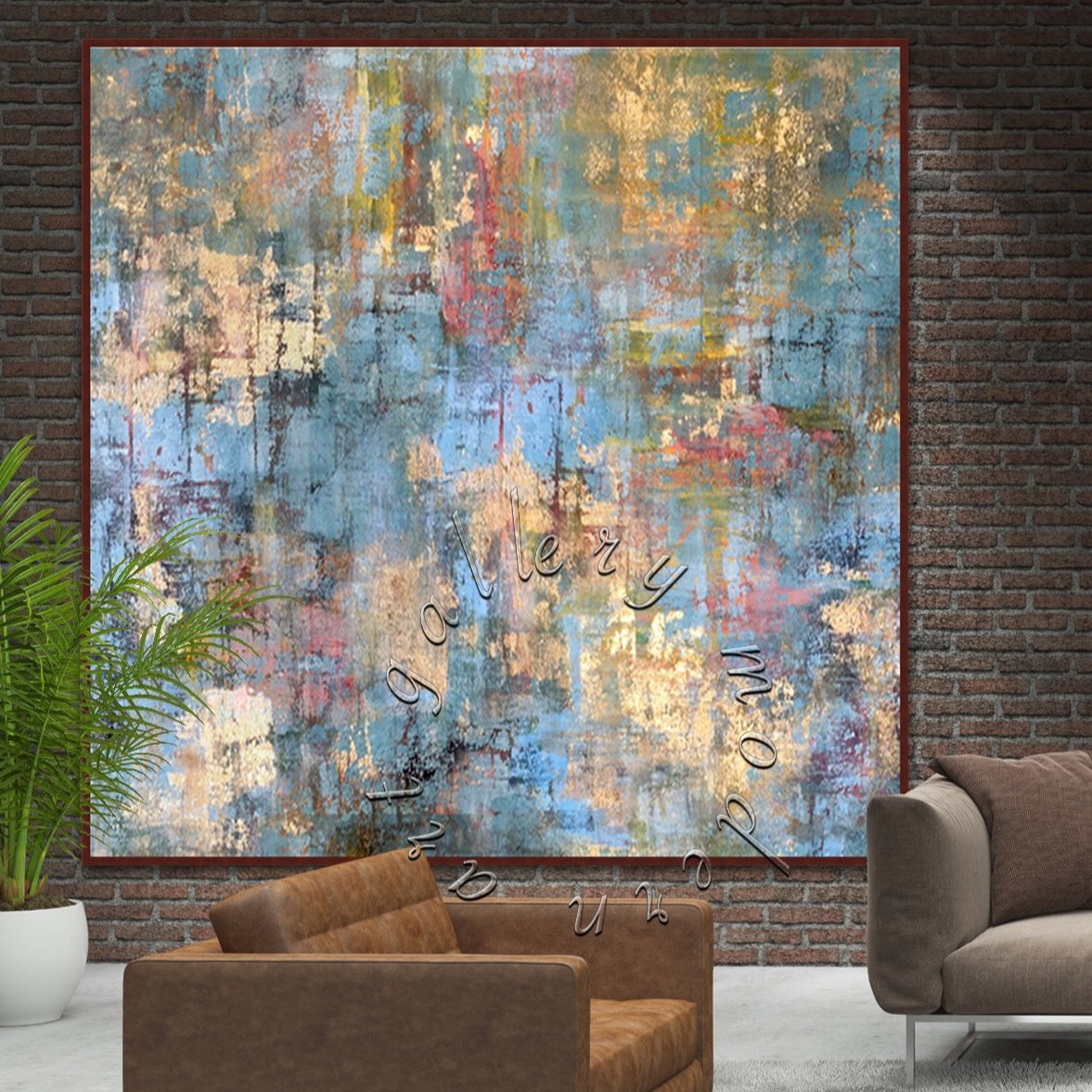 Colorful &quot;Gold &amp; Blue&quot; Abstract Canvas Painting, Original Square Wall Art