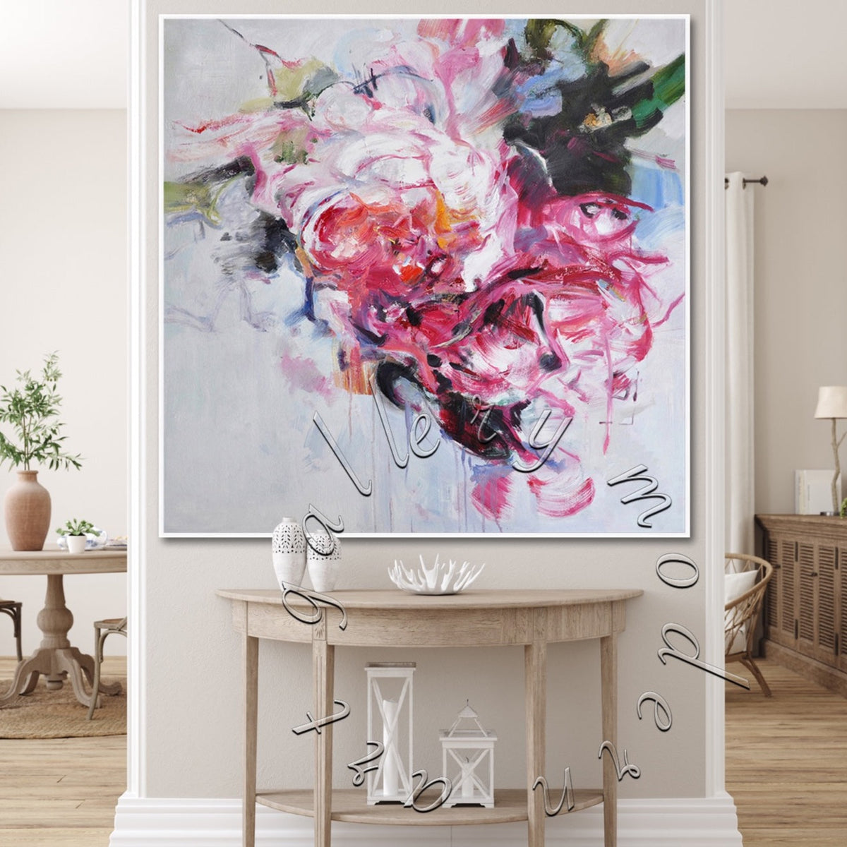 Abstract Flowers Original Painting, Textured Original Oil on Canvas, Square Canvas Art