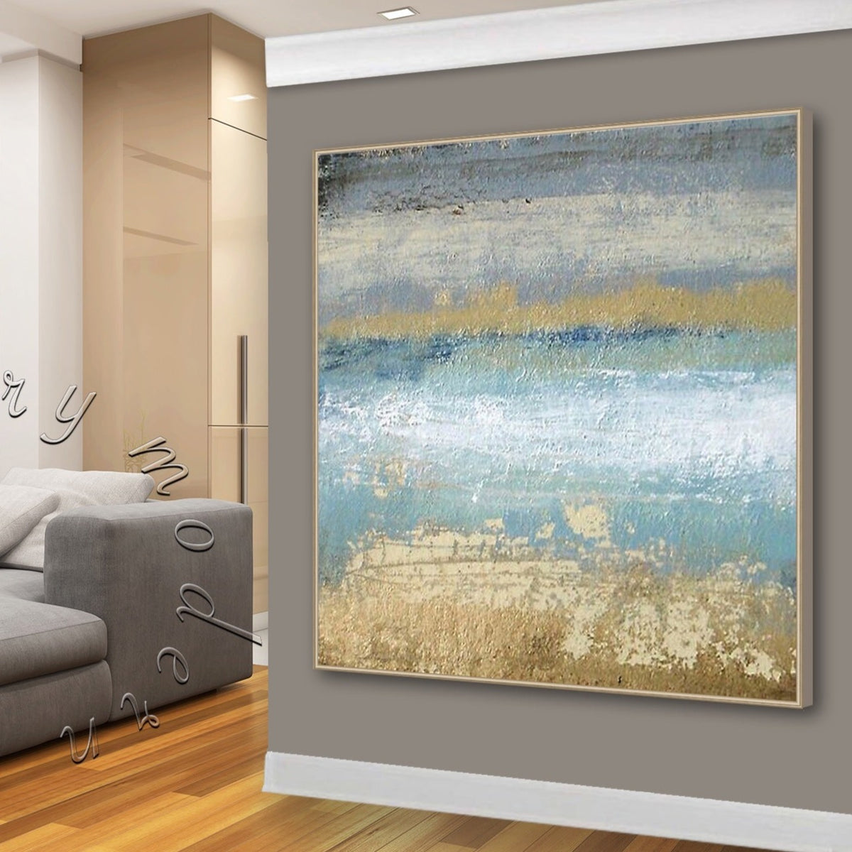 Abstract Seascape Original Painting on Canvas, Square  Ocean Canvas Wall Art