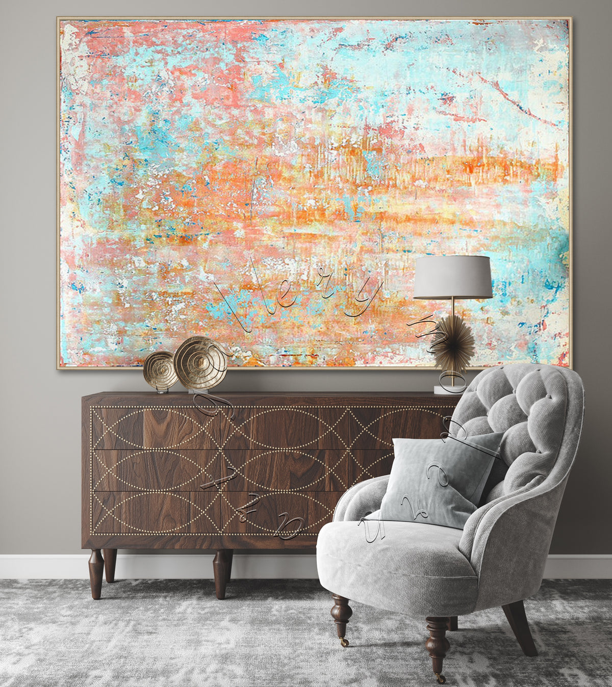 Oversize Abstract Painting, Hand Painted Canvas Wall Art &quot;Reflection&quot;