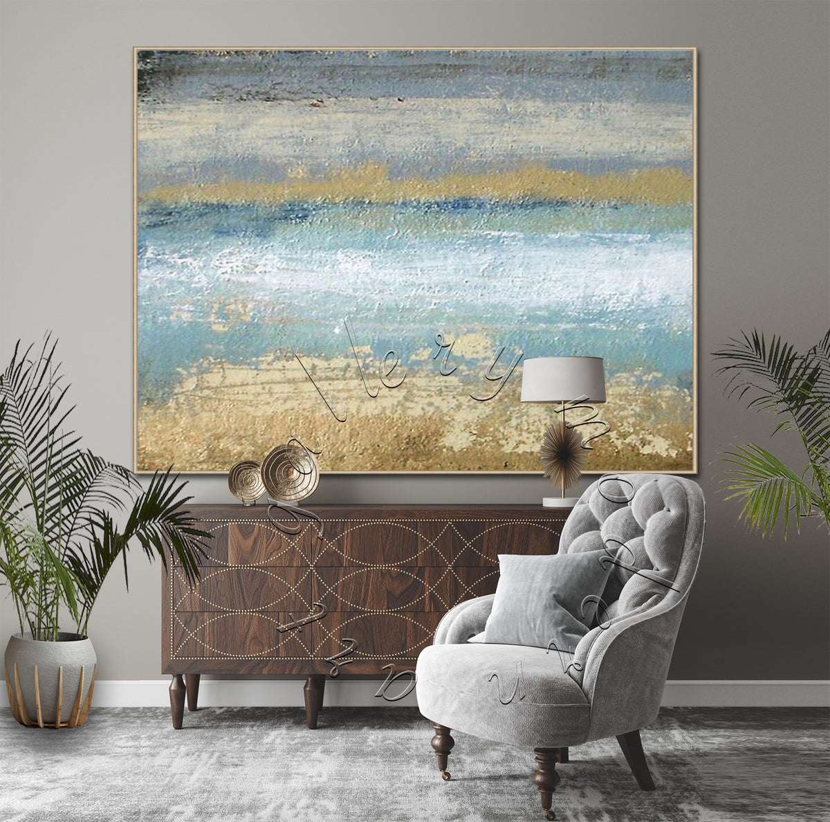 Oversize Seascape Abstract Original Painting on Canvas, Modern Wall Art