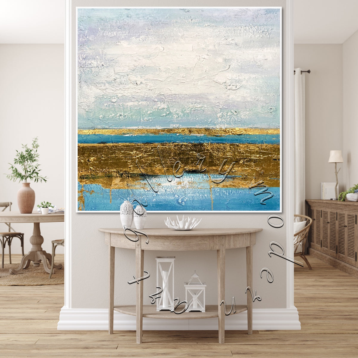 large gold leaf abstract seascape wall art