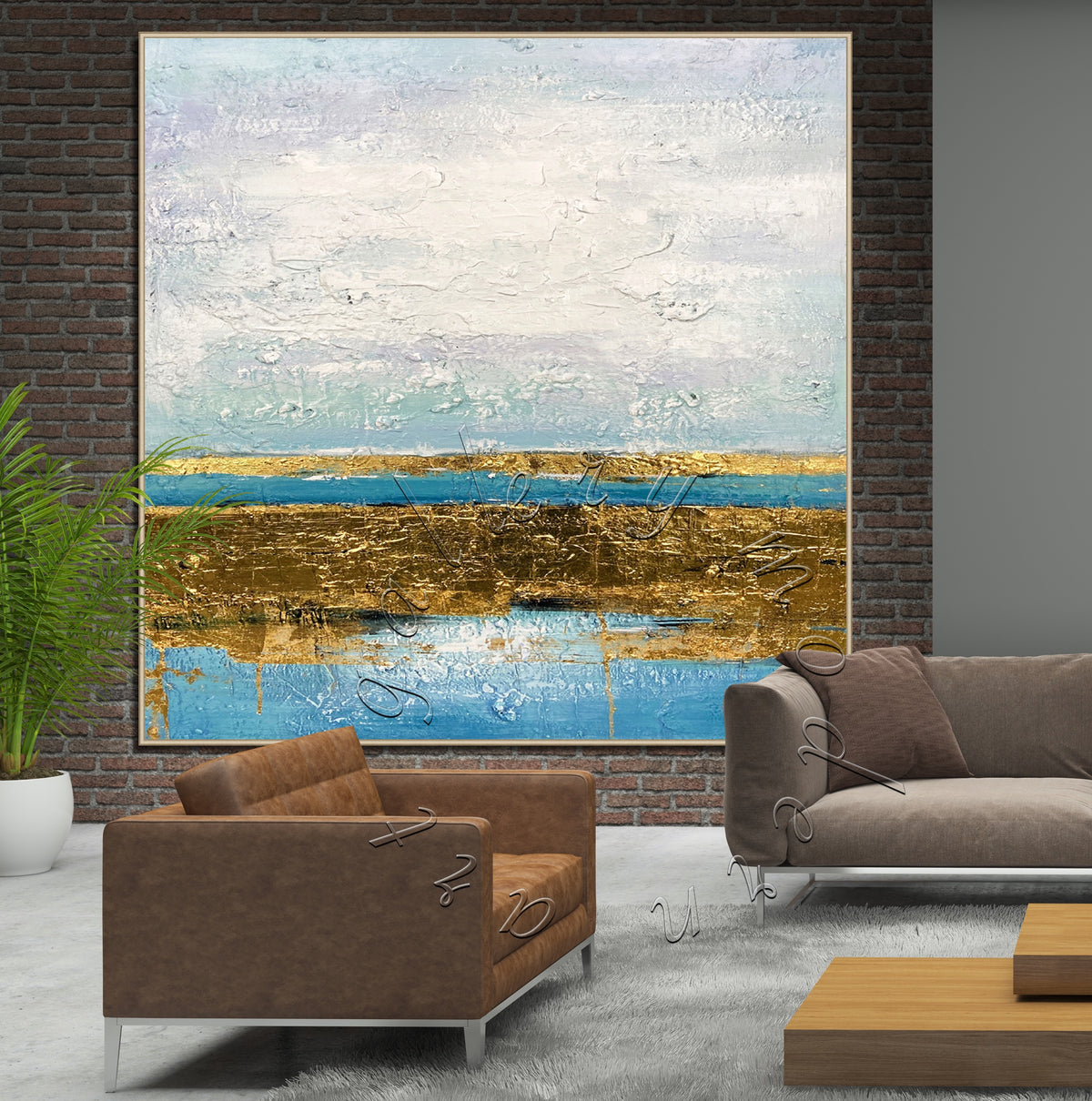 large gold leaf abstract seascape wall art