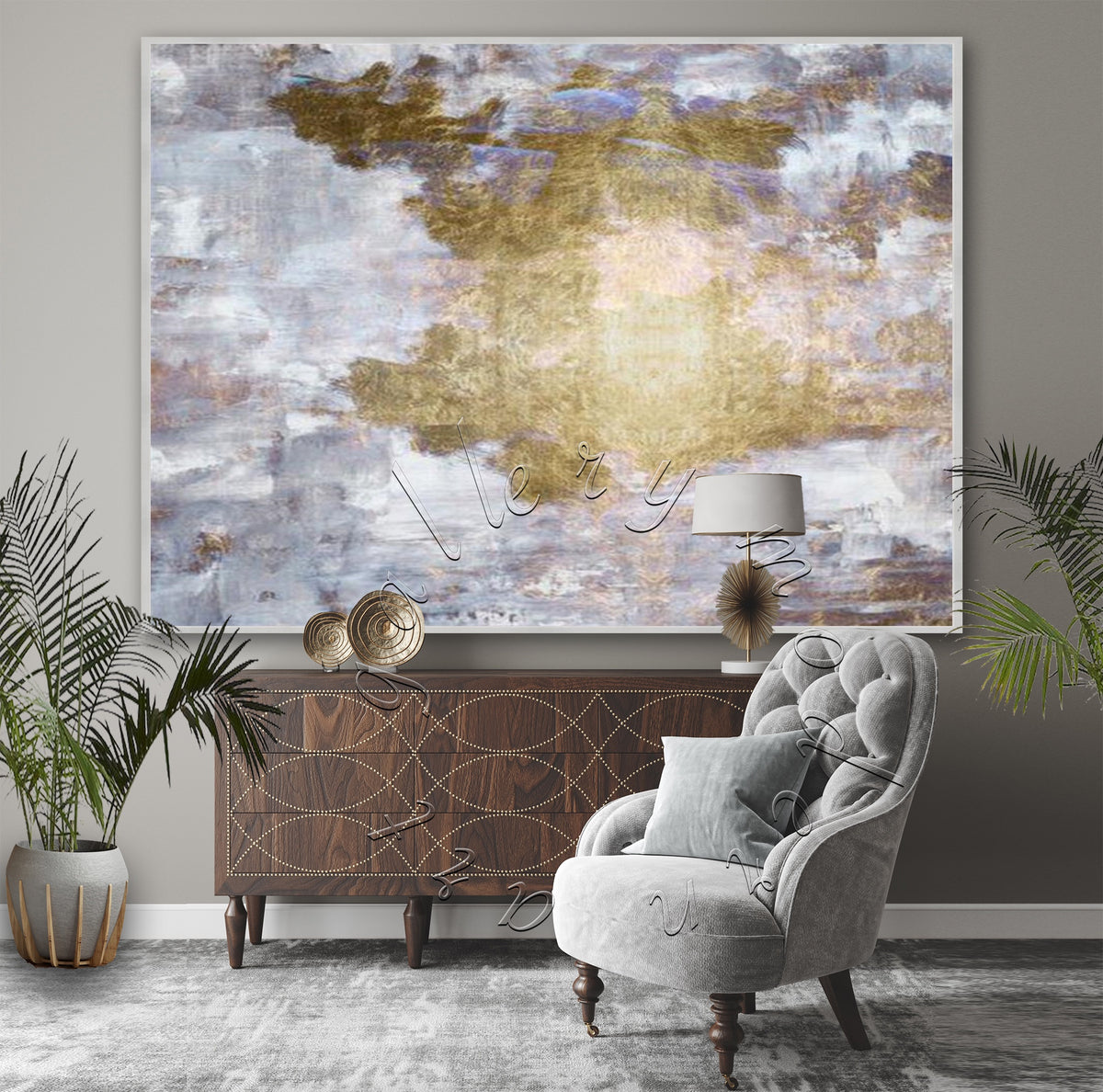 &quot;Golden Sky&quot; Abstract Original Painting on Canvas, Gold Leafl Wall Art