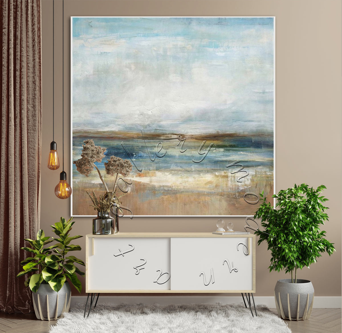 Large Colorful Abstract Seascape Original Painting on Canvas, Ocean Canvas Wall Art