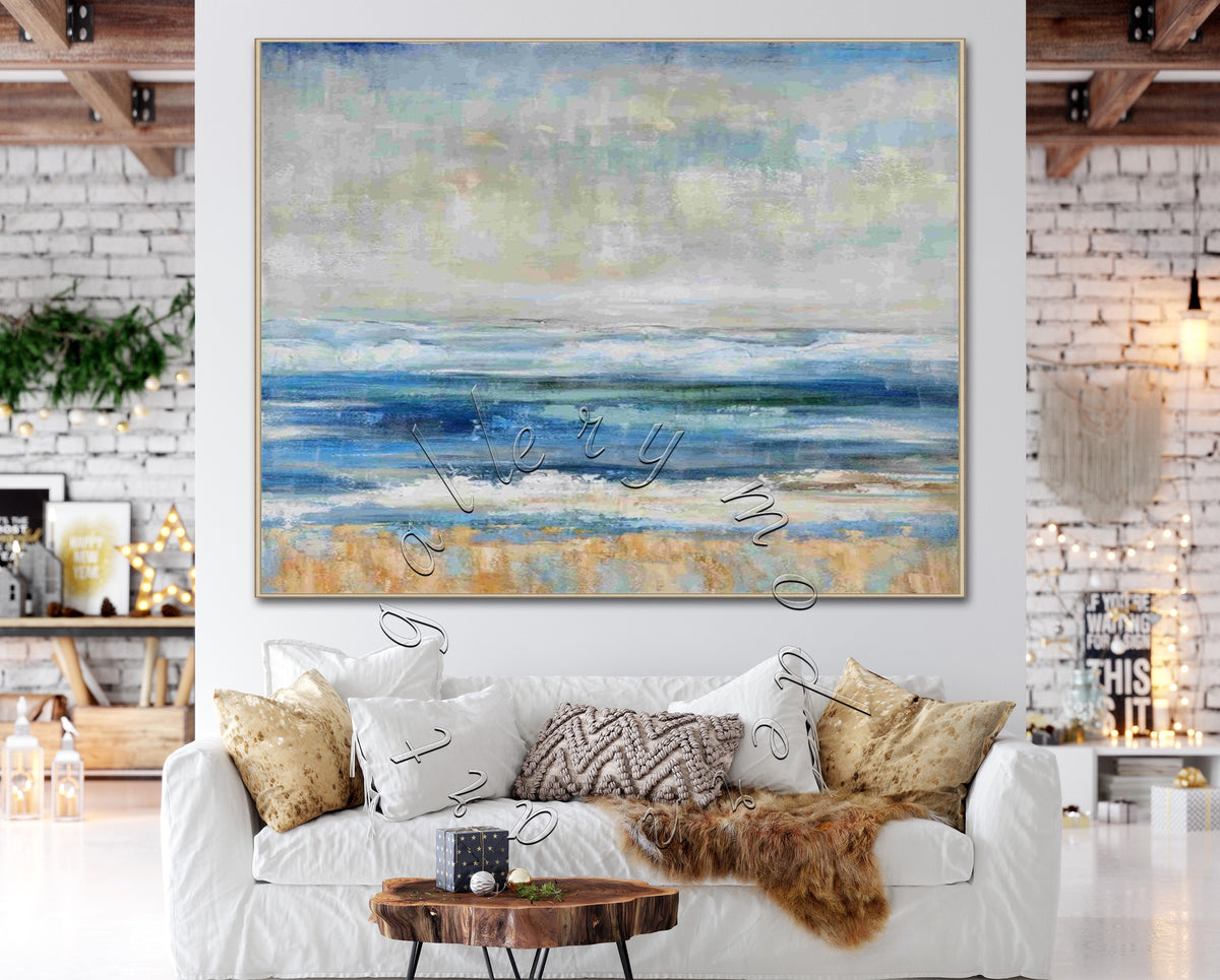 Large Seascape Abstract Original Painting on Canvas, Modern Wall Art