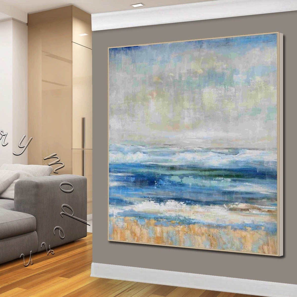 Colorful Seascape Abstract Original Painting on Canvas, Canvas Wall Art