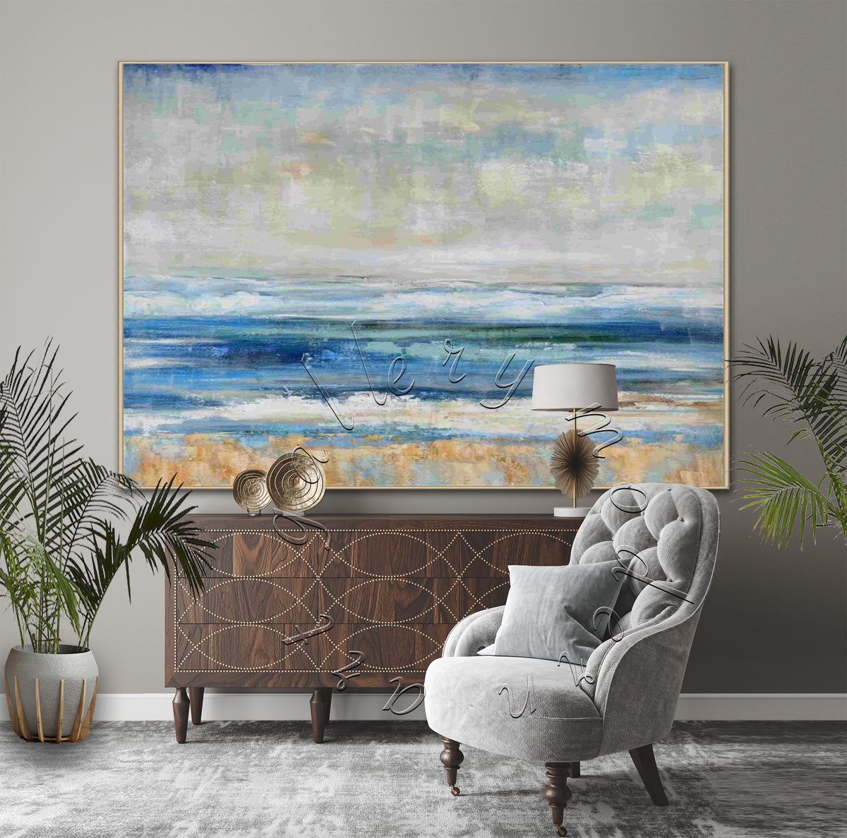 Large Seascape Abstract Original Painting on Canvas, Modern Wall Art