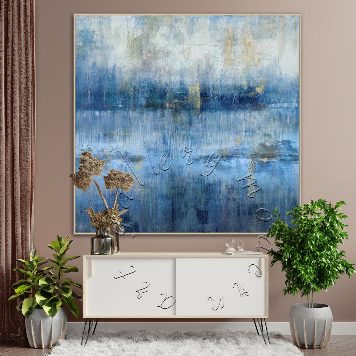 Landscape Abstract Original Painting on Canvas, Blue Canvas Wall Art