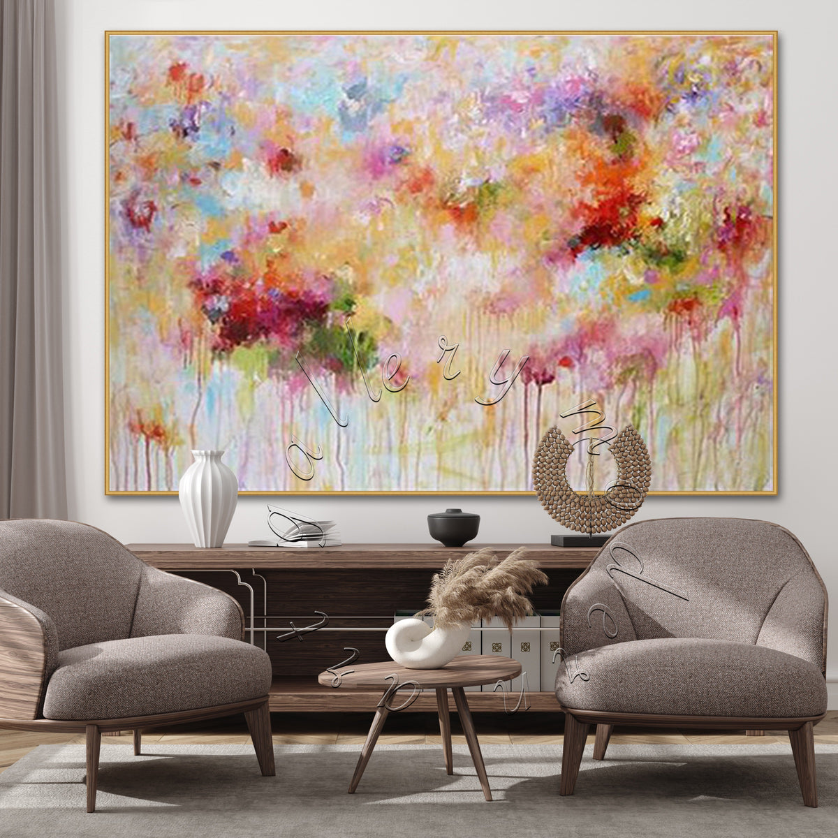 Large Abstract Painting, Hand Painted Canvas Wall Art &quot;Wild Flowers&quot;