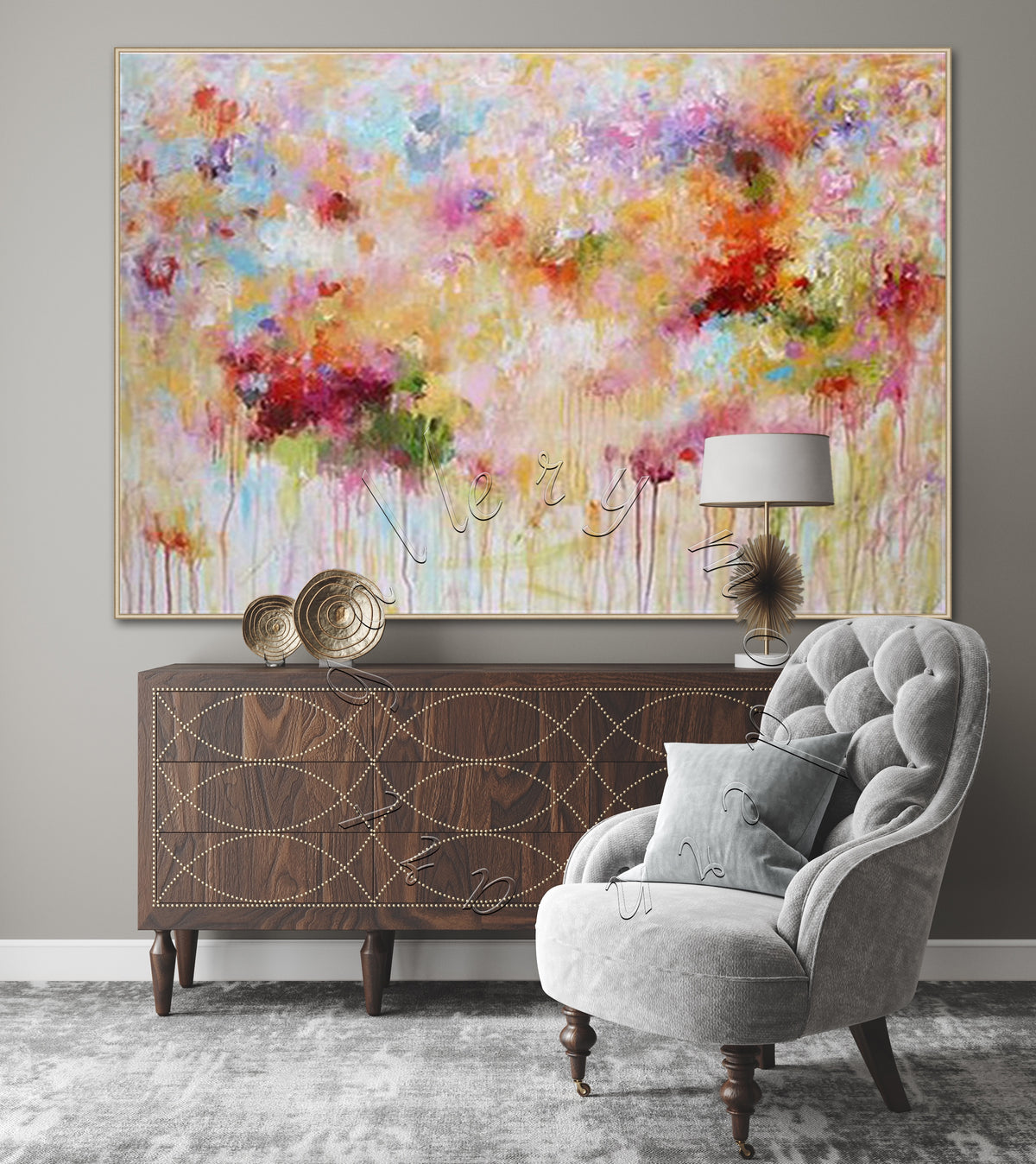 Large Abstract Painting, Hand Painted Canvas Wall Art &quot;Wild Flowers&quot;