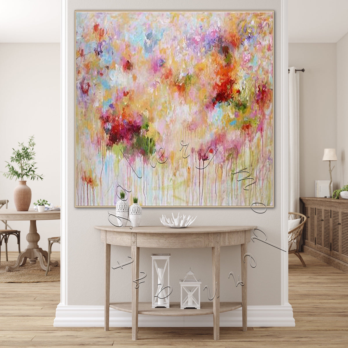 Large Abstract Painting, Hand Painted Canvas Wall Art &quot;Wild Flowers&quot;