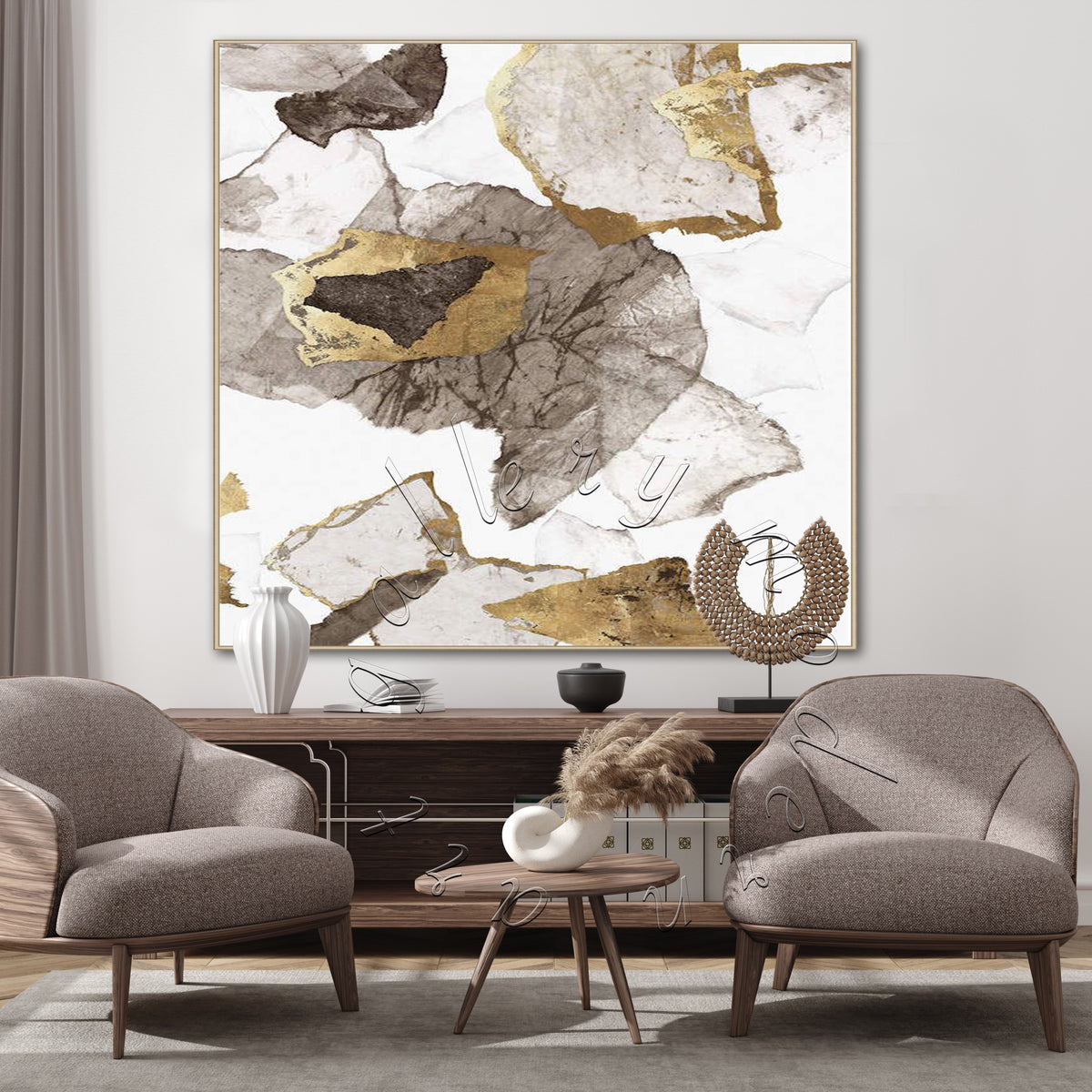 Abstract Painting on Canvas, Oversized Modern Wall Art &quot;Gold &amp; Brown&quot;