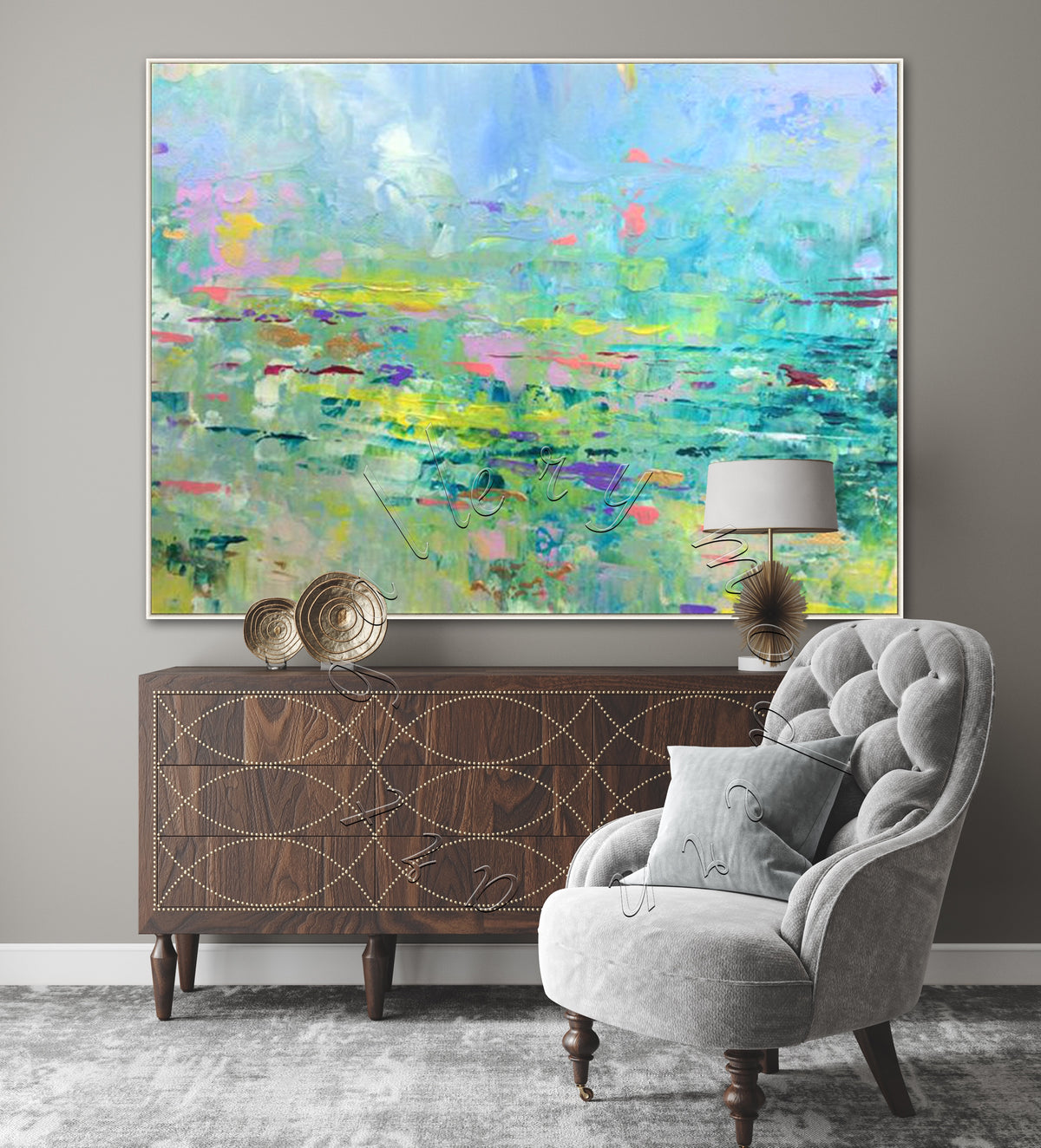 Landscape Abstract Painting, Oversize Modern Canvas &quot;Summer Field&quot;