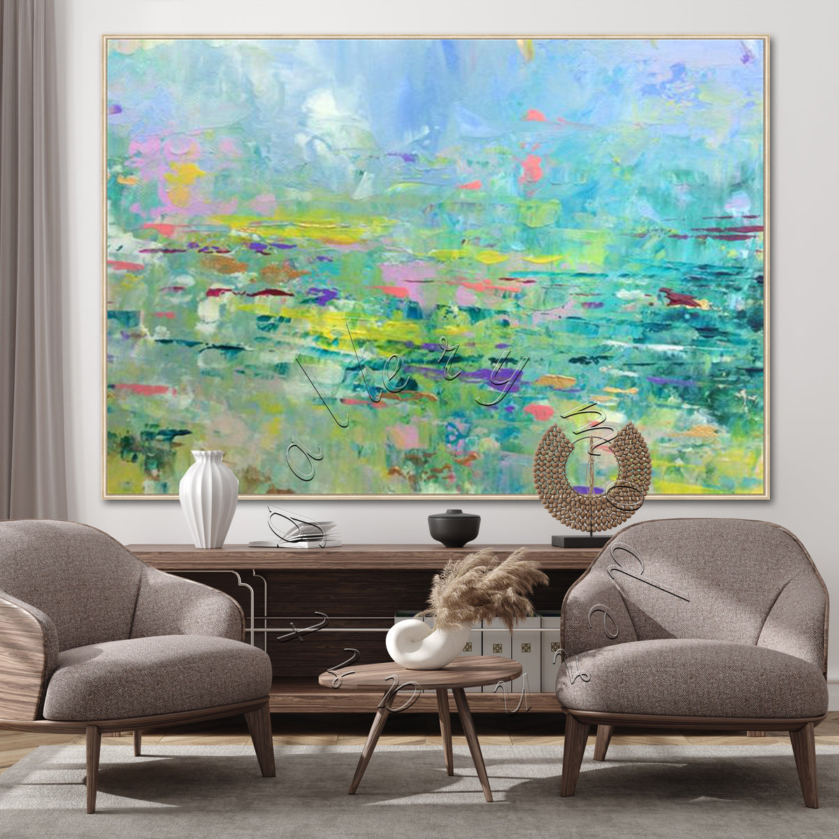 Landscape Abstract Painting, Oversize Modern Canvas &quot;Summer Field&quot;