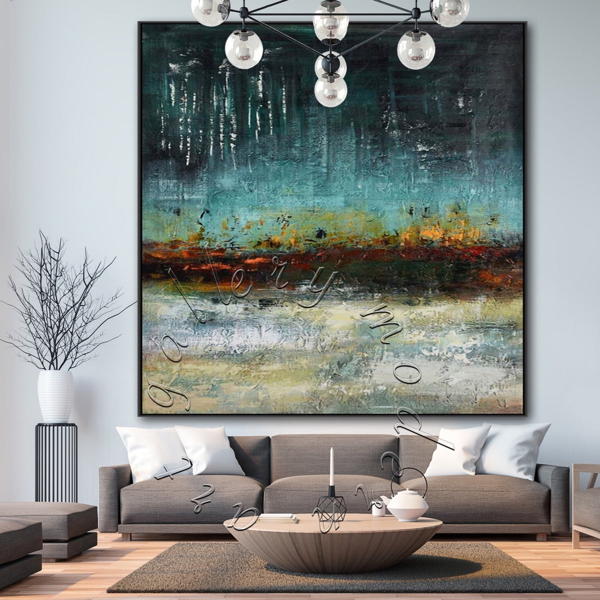 &quot;Night Seascape&quot; Abstract Canvas Painting, Original Square Wall Art