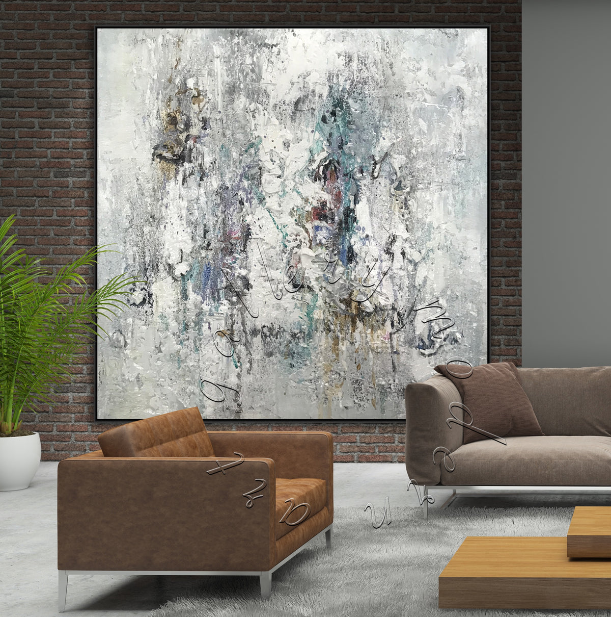 Soft Abstract Canvas Painting, Texture Original Painting, Square Wall Art