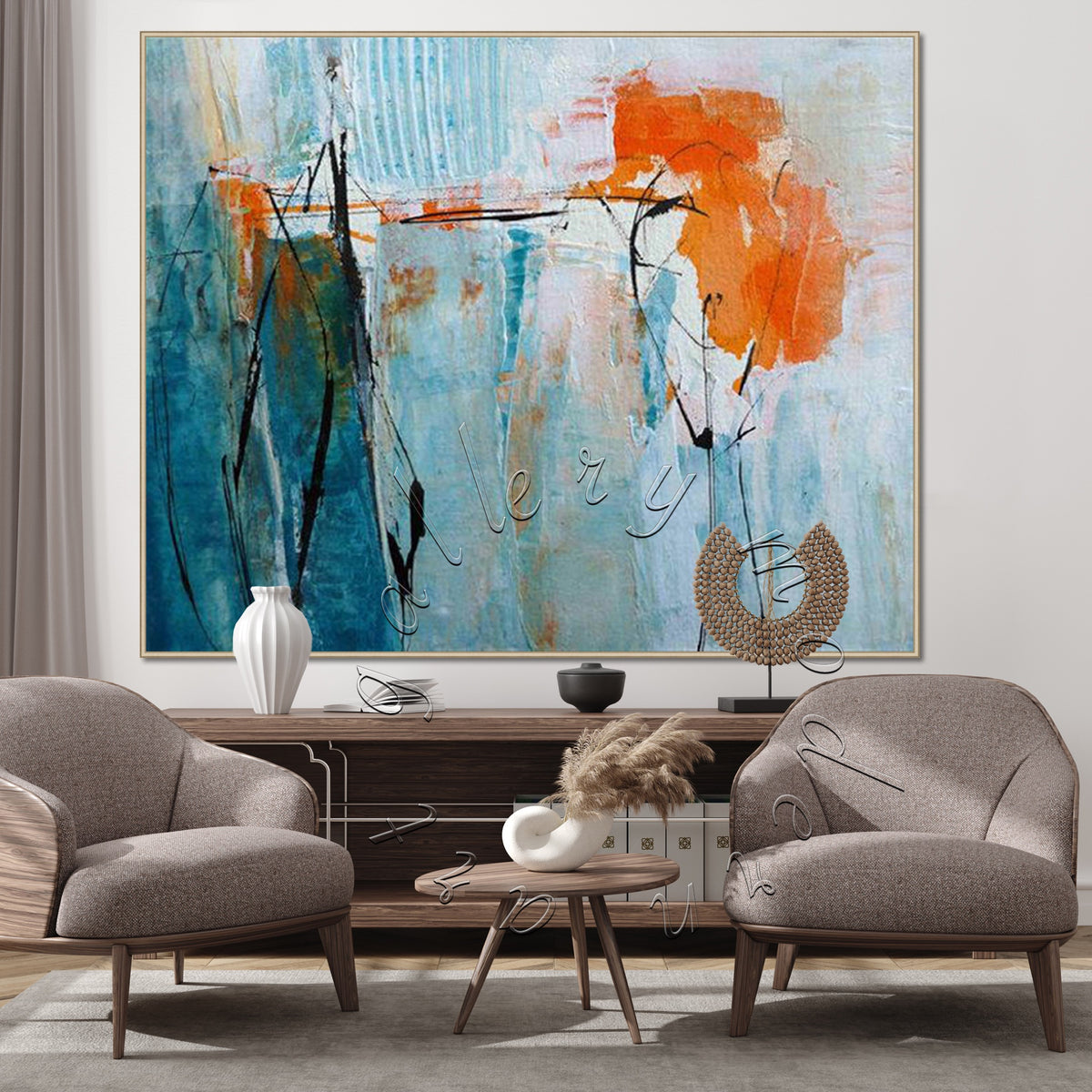 Red and Blue Abstract Painting, Oversize Texture Canvas Wall Art