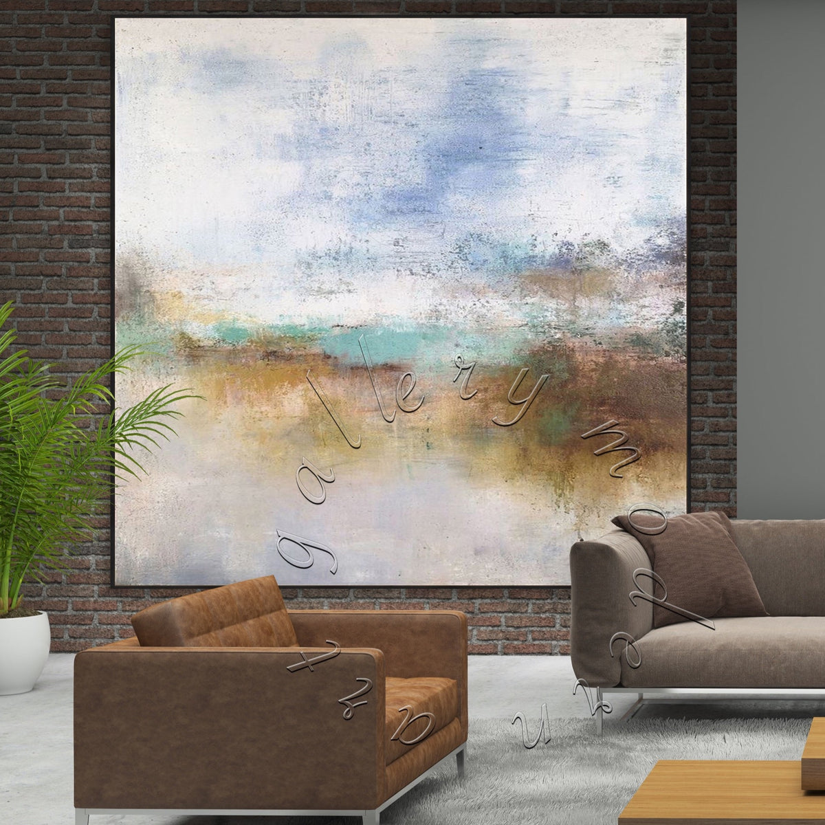 Oversized Abstract Landscape Painting, Original Square Wall Art