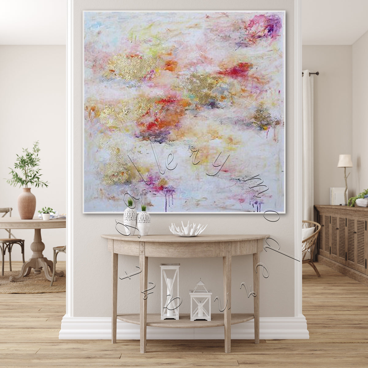 Abstract Canvas Painting, Bright and Happy Gold Leaf Canvas Wall Art