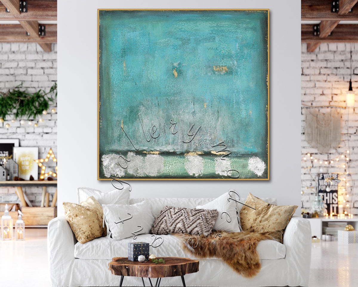 &quot;Green Ocean&quot; Seascape Abstract Original Painting on Canvas, Canvas Wall Art