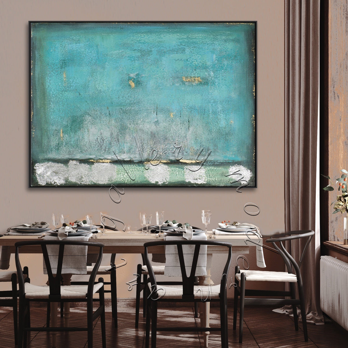 Oversize Abstract Seascape Original Painting on Canvas &quot;Green Ocean&quot;