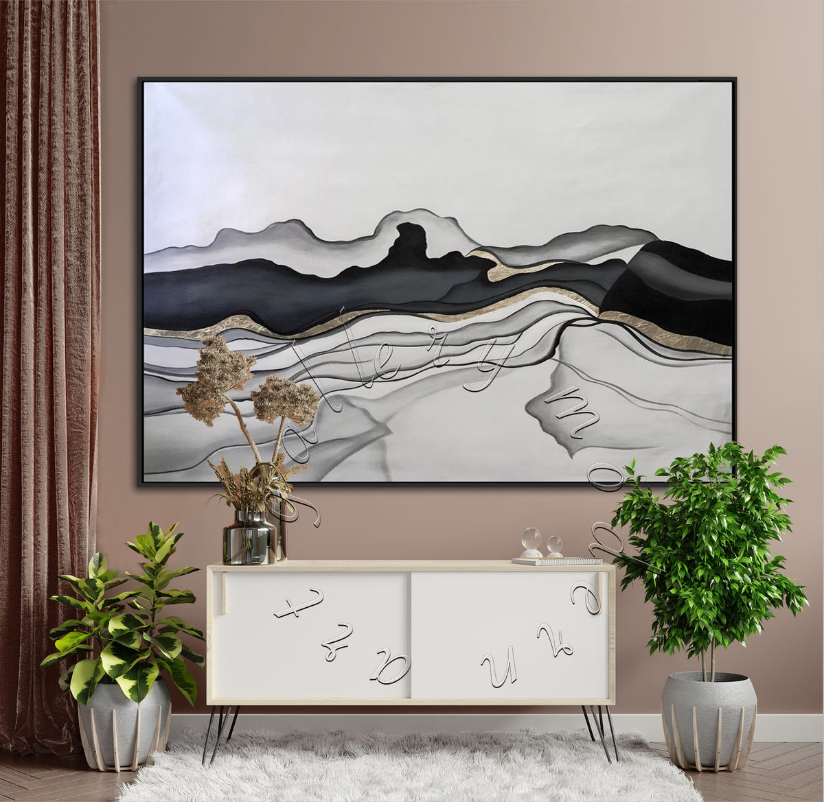 Black and White Abstract Painting, Landscape Canvas Wall Art