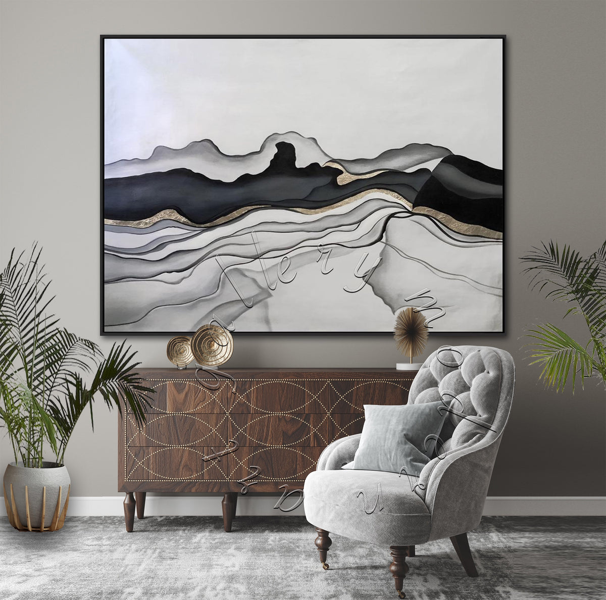 Black and White Abstract Painting, Landscape Canvas Wall Art