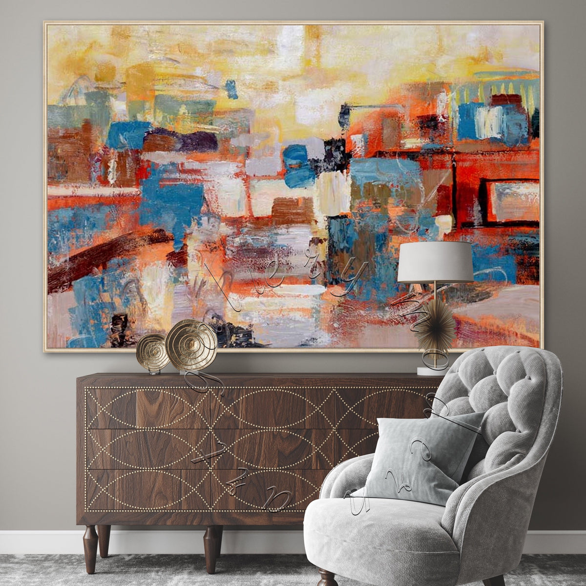 Large Abstract Original Painting on Canvas, Oversized Modern Art &quot;Warm &amp; Colorful&quot;