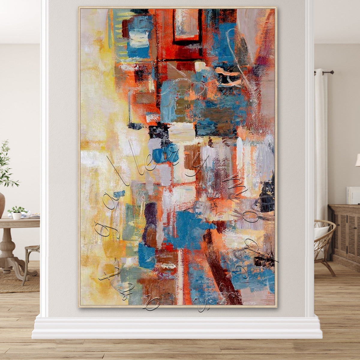 Large Abstract Original Painting on Canvas, Oversized Modern Art &quot;Warm &amp; Colorful&quot;