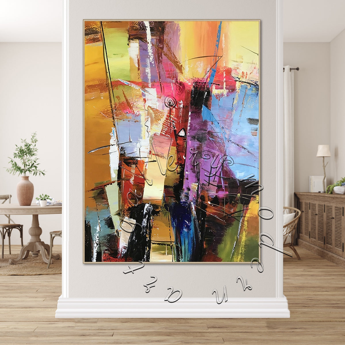 Bright Colorful Abstract Painting, Oversize Canvas Wall Art