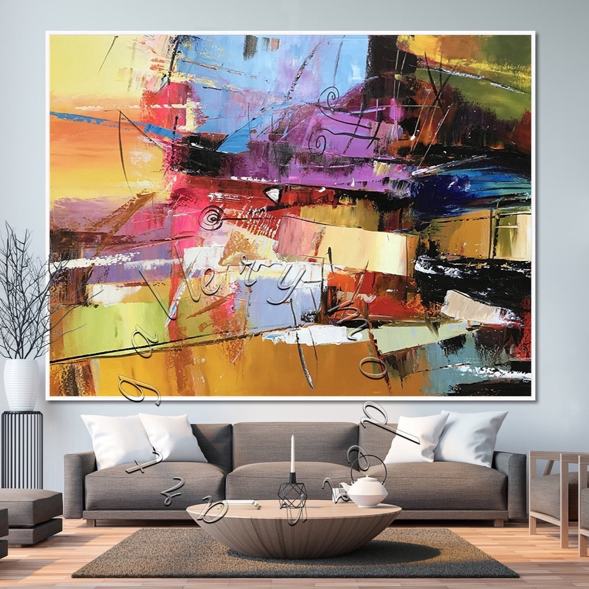 Bright Colorful Abstract Painting, Oversize Canvas Wall Art