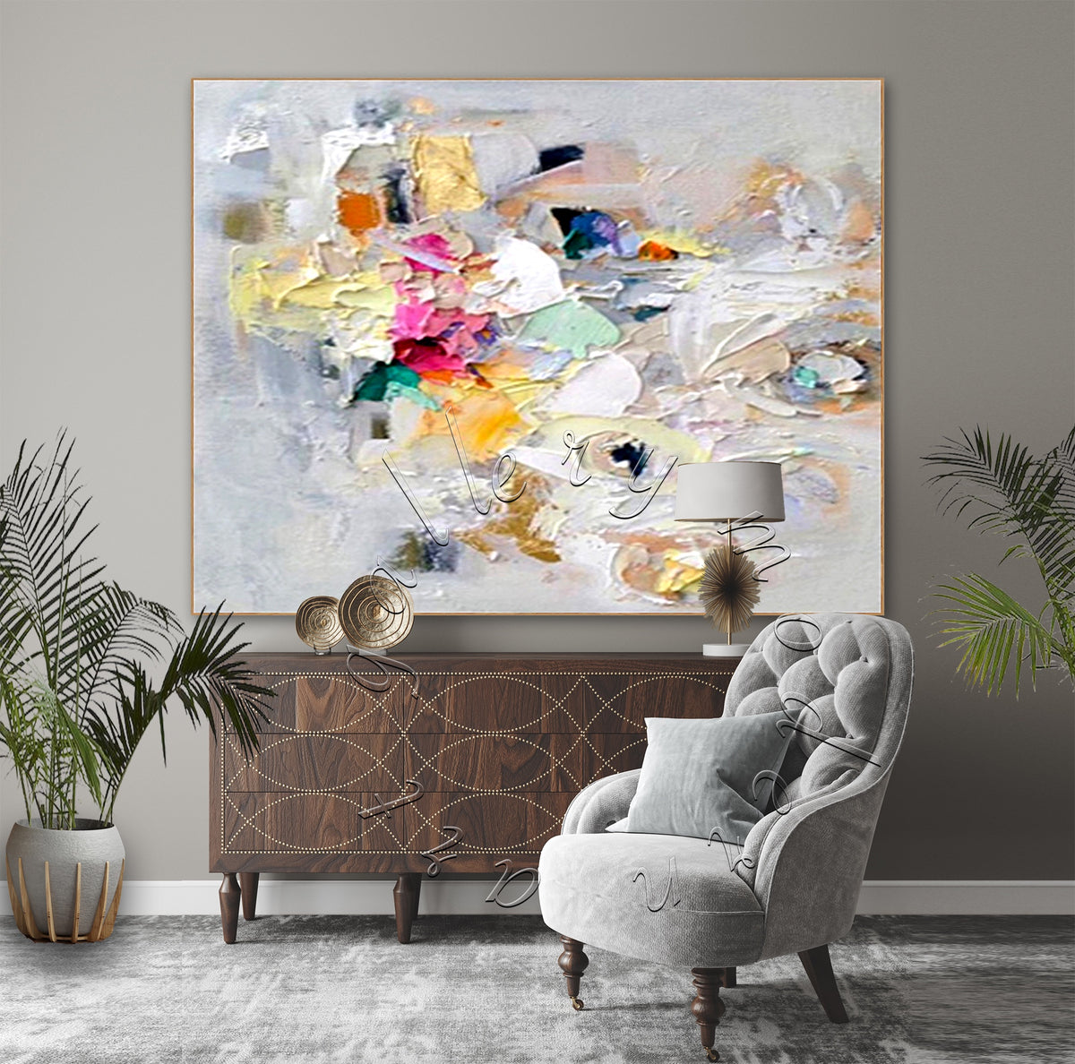 Textured Abstract Original Painting, Large Wall Art &quot;Happy Moment&quot;