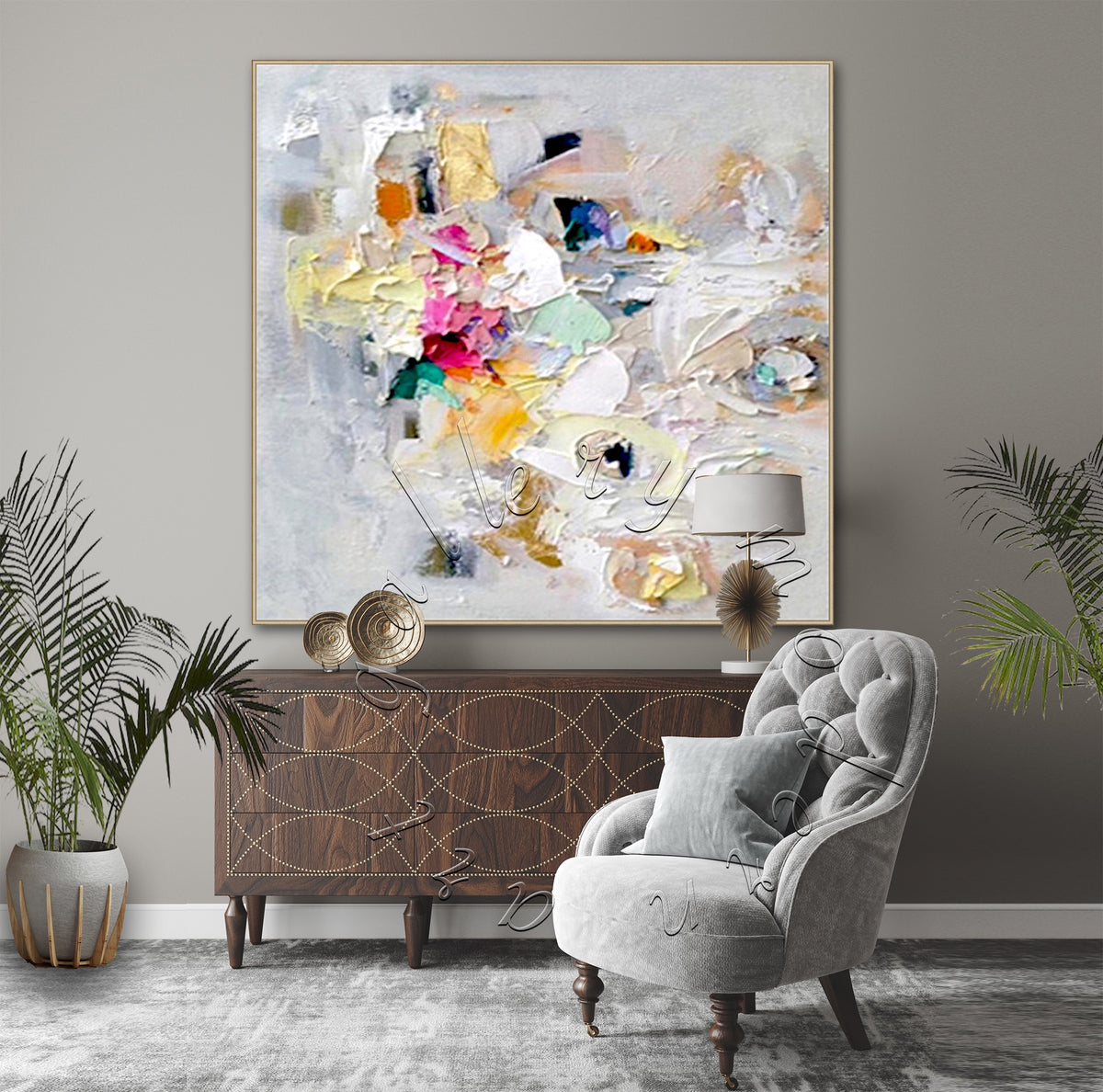 Textured Abstract Painting, Original Square Wall Art &quot;Happy Moment&quot;