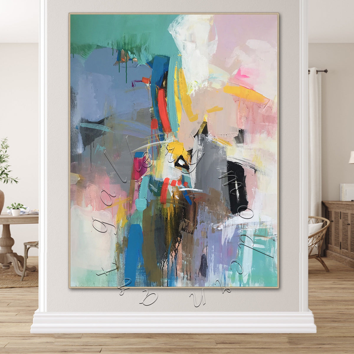 Multicolor Abstract Painting, Oversize Canvas Wall Art