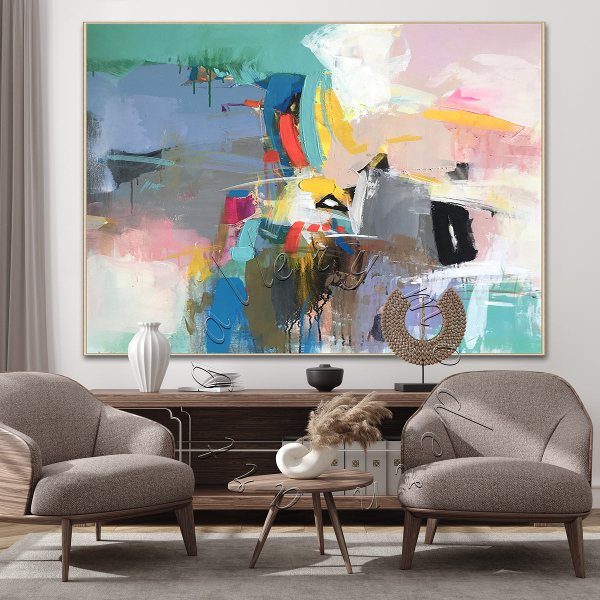 Multicolor Abstract Painting, Oversize Canvas Wall Art