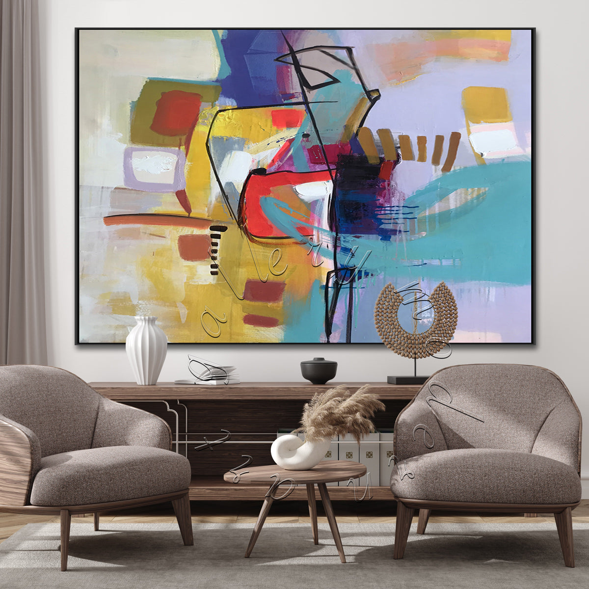 Colorful Abstract Painting &quot;Purple &amp; Yellow&quot;, Oversize Large Canvas Art