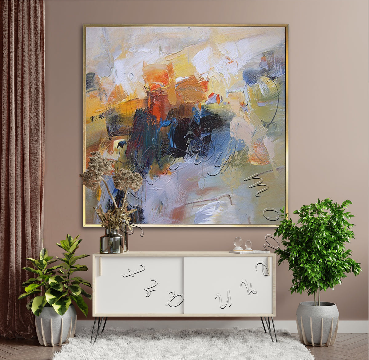 Textured Abstract Painting, Original Square Wall Art &quot;Fall Colors&quot;