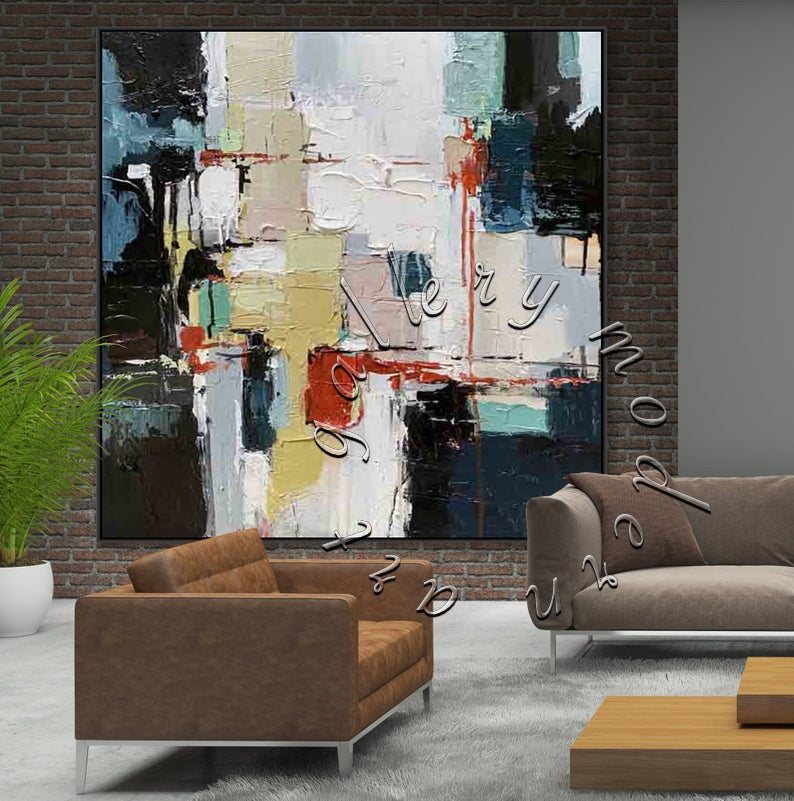 Large Abstract Painting, Original Canvas Colorful Painting, Square Wall Art