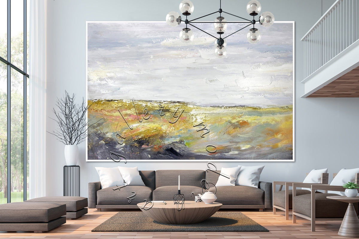 Oversize Abstract Seascape Original Painting on Canvas &quot;Yellow Waves&quot;