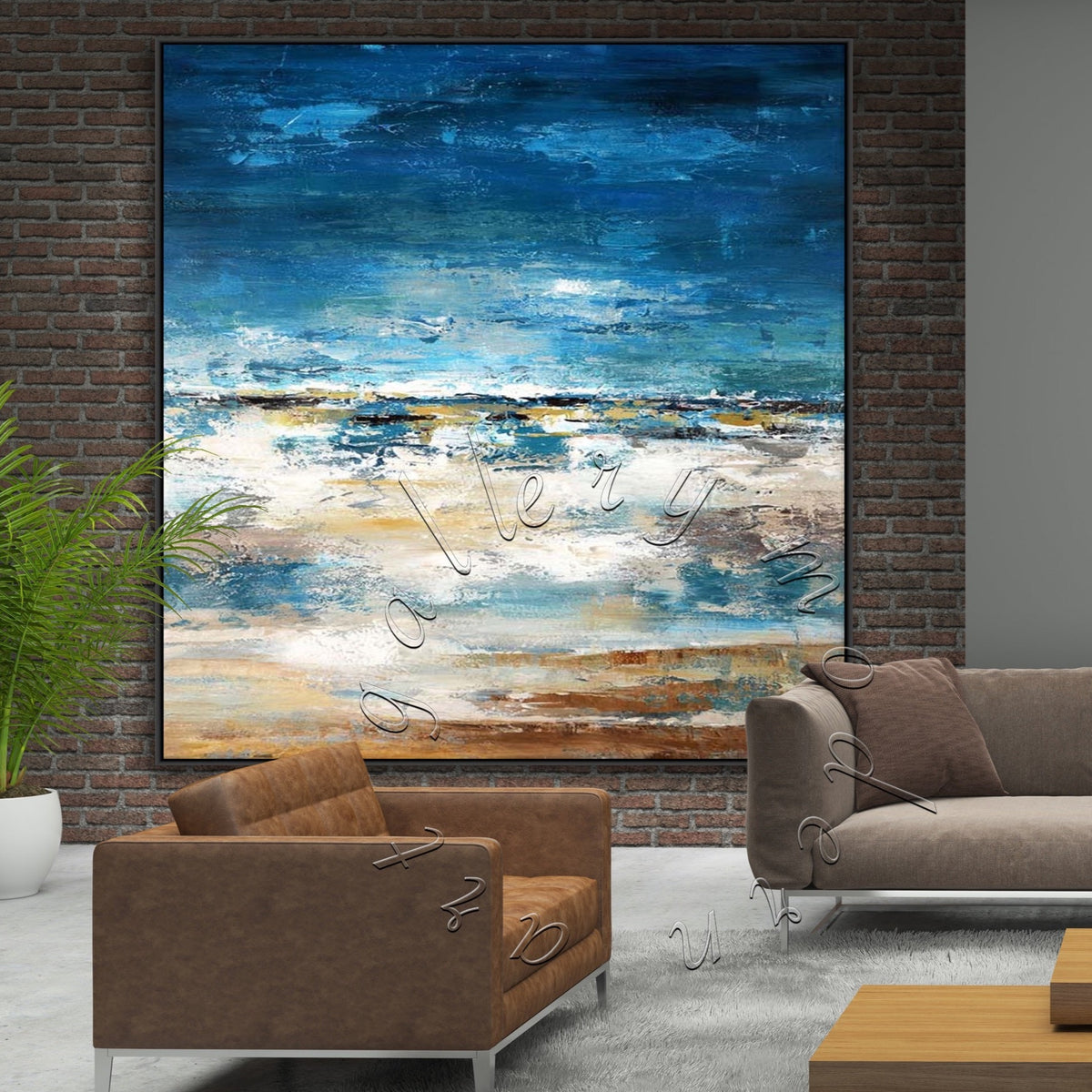 Dark Blue Ocean Abstract Original Painting on Canvas, Seascape Canvas Wall Art