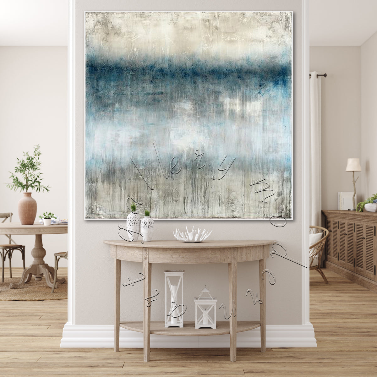 Abstract Oversize Canvas Original Painting, Square &quot;Abstract Seascape&quot;