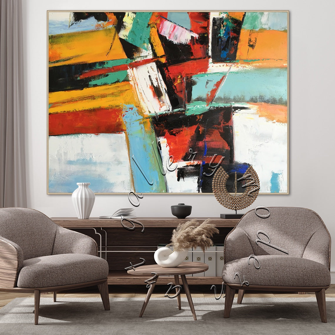 Colorful Abstract Painting, Oversize Canvas Wall Art