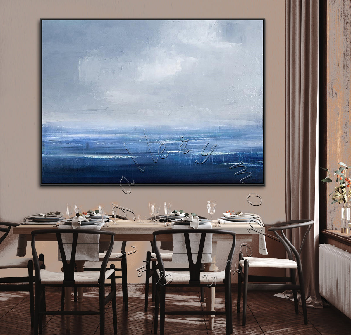 &quot;Blue Ocean&quot; Oversize Abstract Seascape Original Painting on Canvas