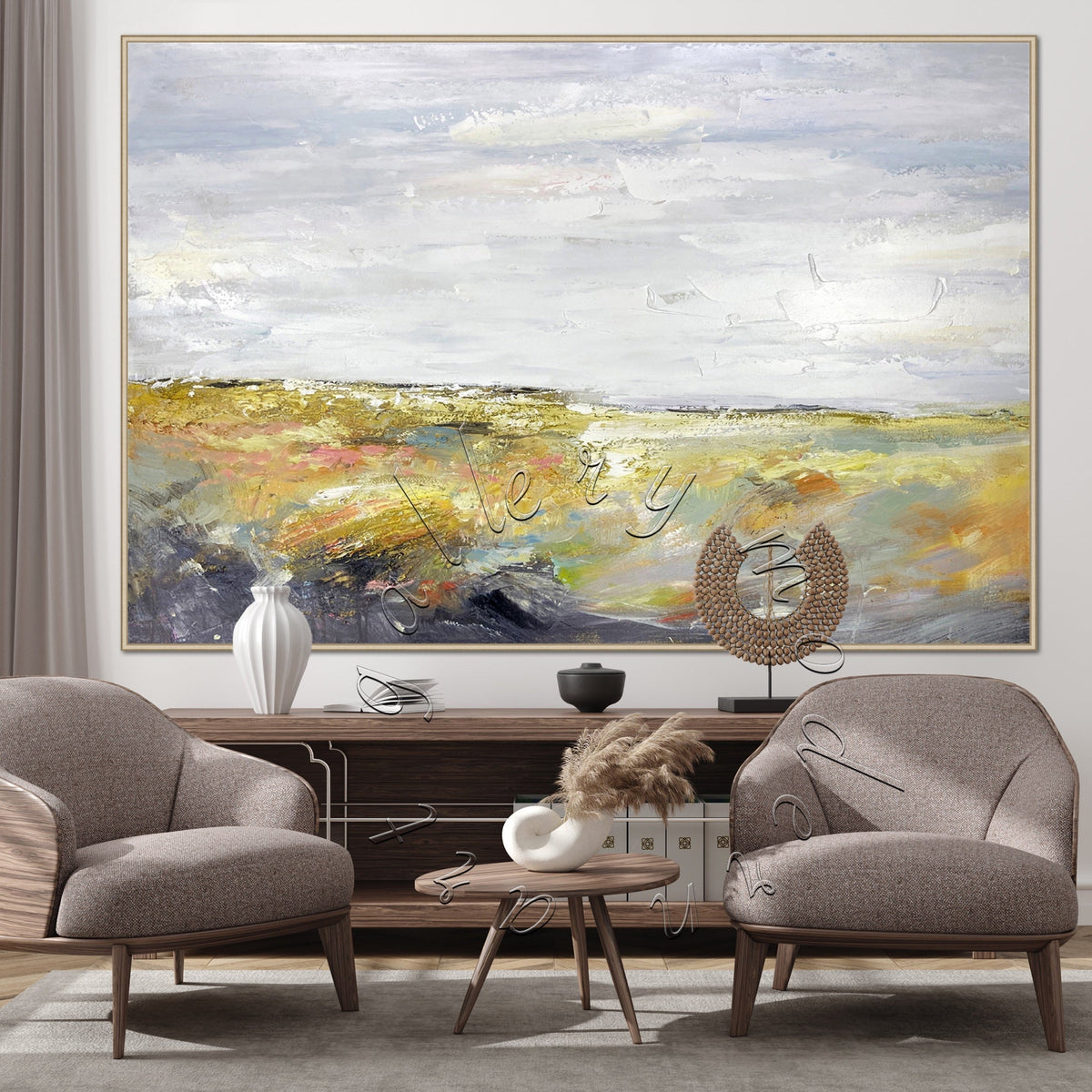 Oversize Abstract Seascape Original Painting on Canvas &quot;Yellow Waves&quot;