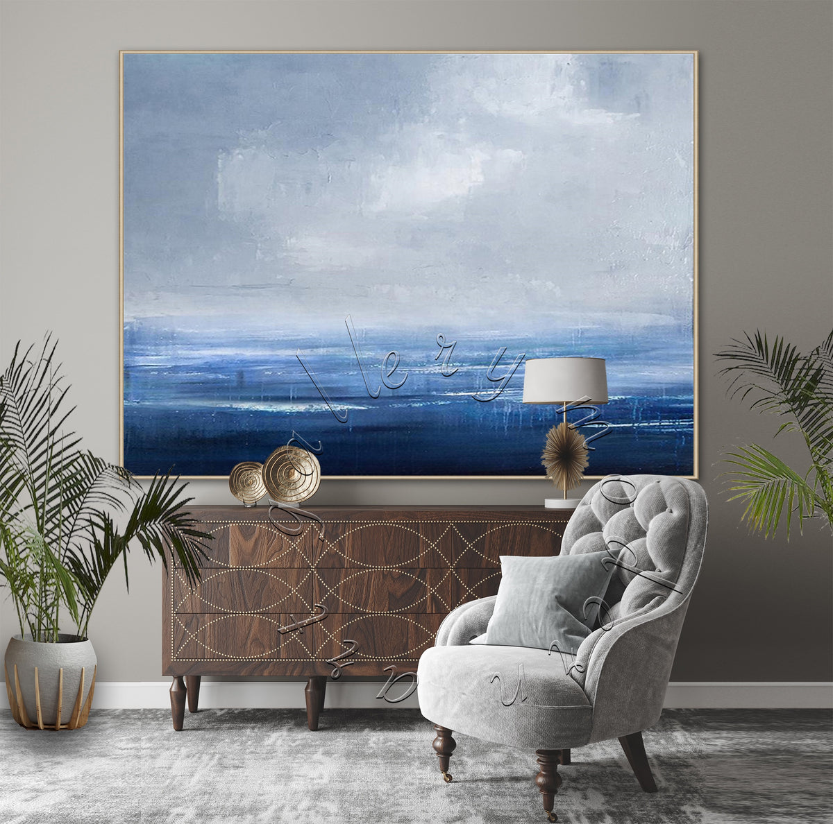 &quot;Blue Ocean&quot; Oversize Abstract Seascape Original Painting on Canvas