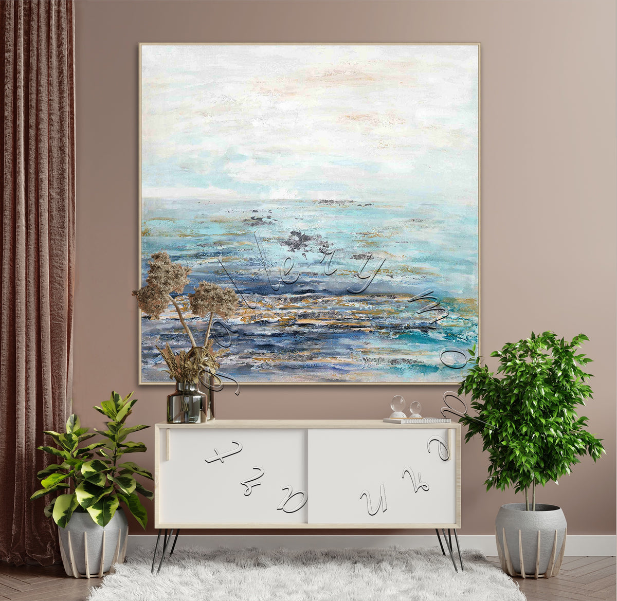 Large Abstract Seascape Original Painting on Canvas, Ocean Canvas Wall Art